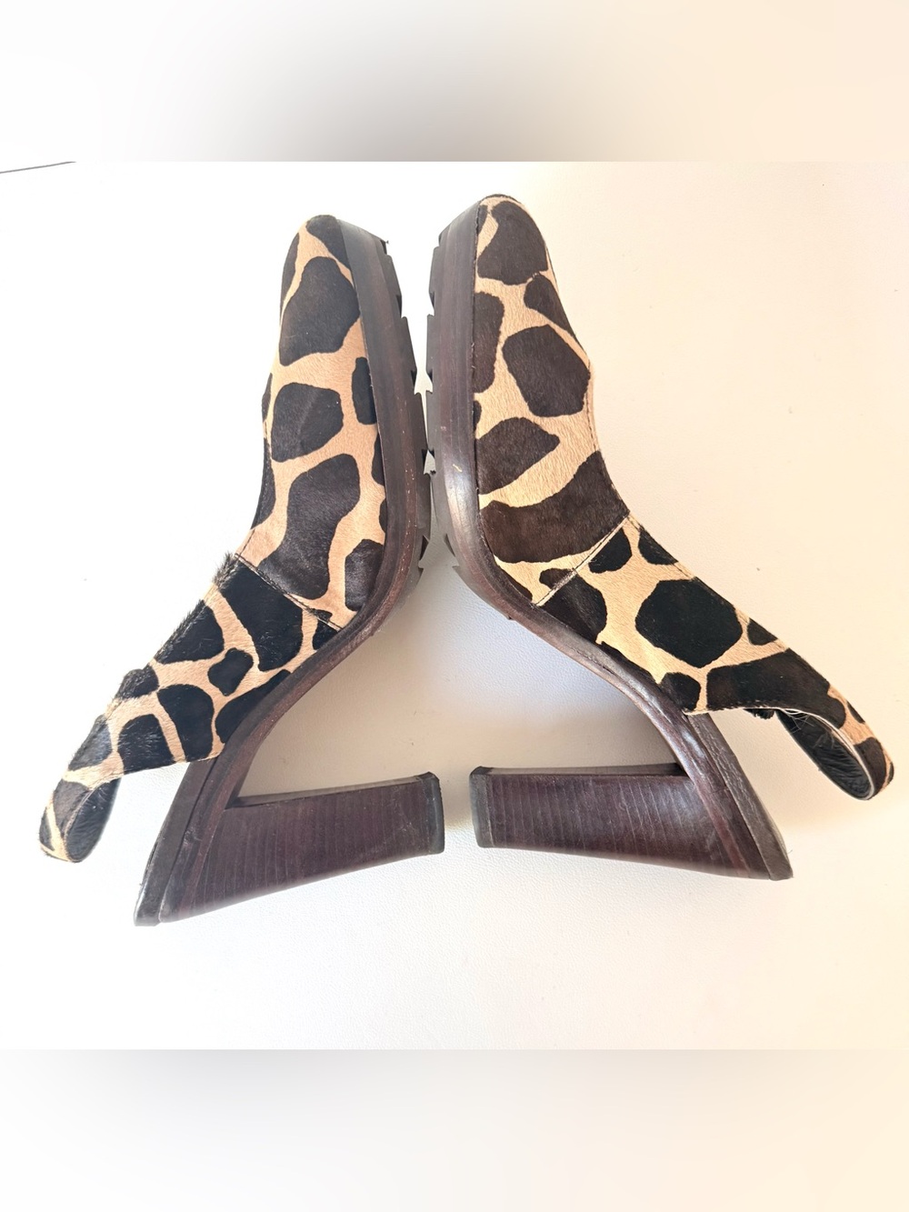 Michael Kors Giraffe Print Calf Hair Slingback Heels Leather Stacked Heel - Picture 6 of 10
